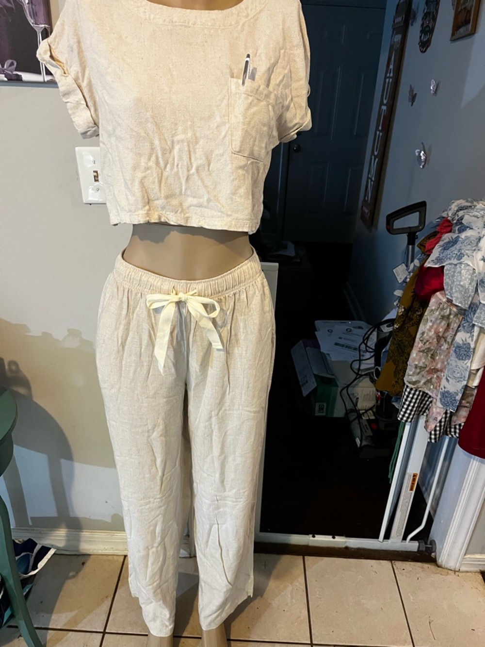 Brand New Blu Pepper Cream Two-Piece Set - Cropped Top & Drawstring Pants